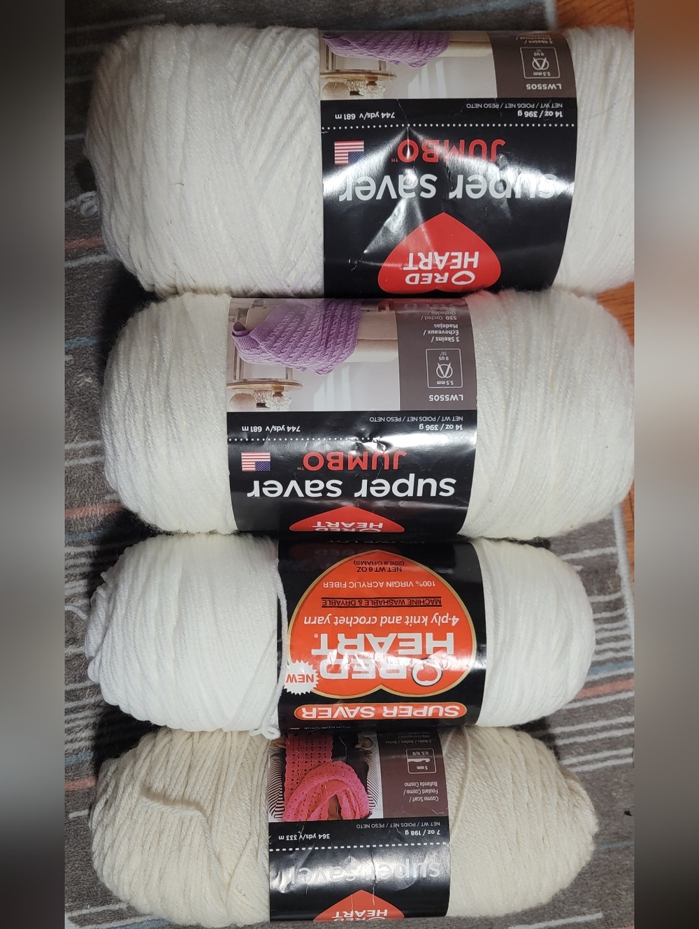 Neutral Yarn Bundle Lot – White Cream Worsted Acrylic – Crochet Knit Destash